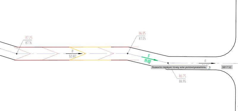 Рис. 22. Выбор уклоноуказателя для построения опорных горизонталей по проезду