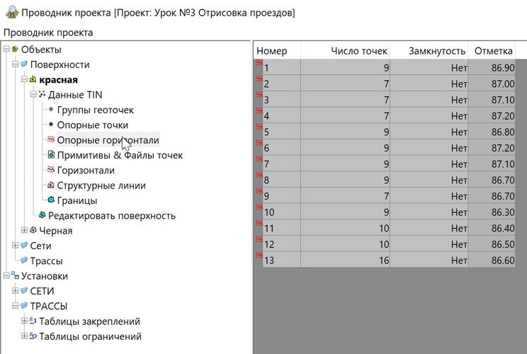 Рис. 33. Отображение полученных горизонталей в проводнике проекта